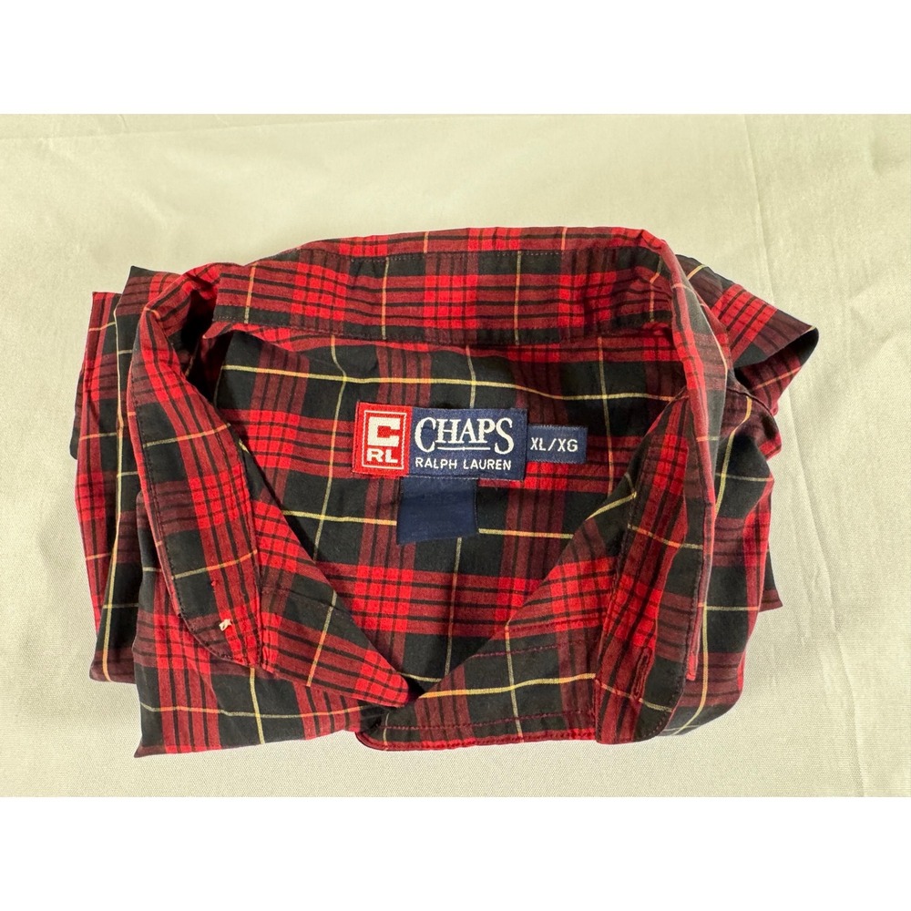 VTG Chaps Ralph Lauren Mens XL Red Black Plaid Button Down Shirt Long Sleeve